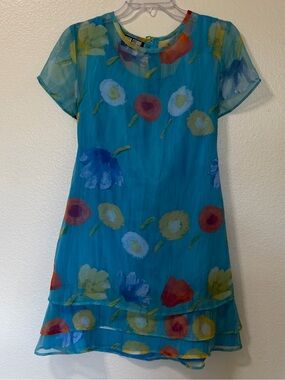 Vintage y2k Turquoise Floral Mini Dress